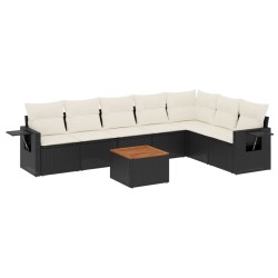 Salon de jardin 8 pcs avec coussins noir résine tressée 525281525281