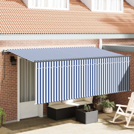 Auvent Rétractable Bleu et Blanc 350 x 200 cm 525286525286