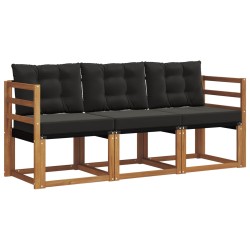 Ensemble de canapés d'extérieur 3 pcs Naturel et Noir 525386525386