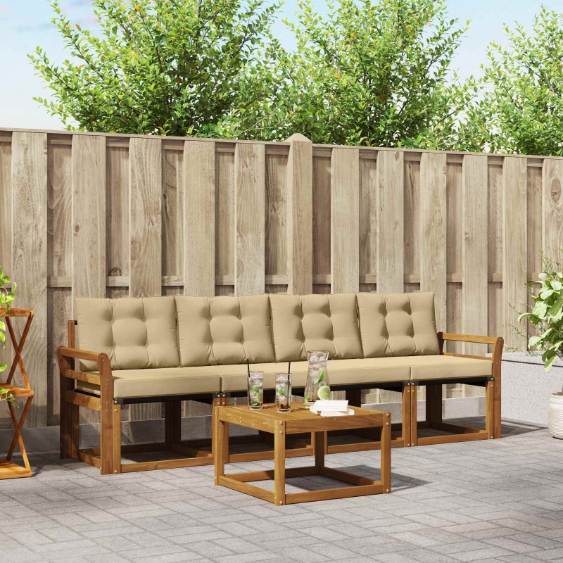 Ensemble de canapés d'extérieur 5 pcs Naturel et Beige 525422525422