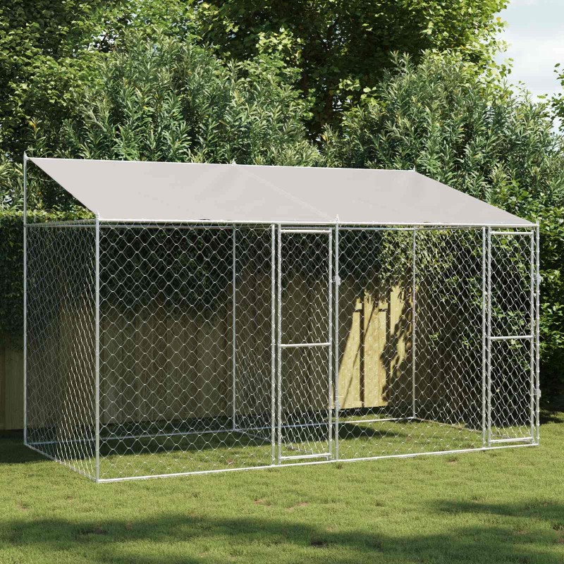 Cage pour chien avec toit Argenté 400 x 200 x 256 cm 525637525637