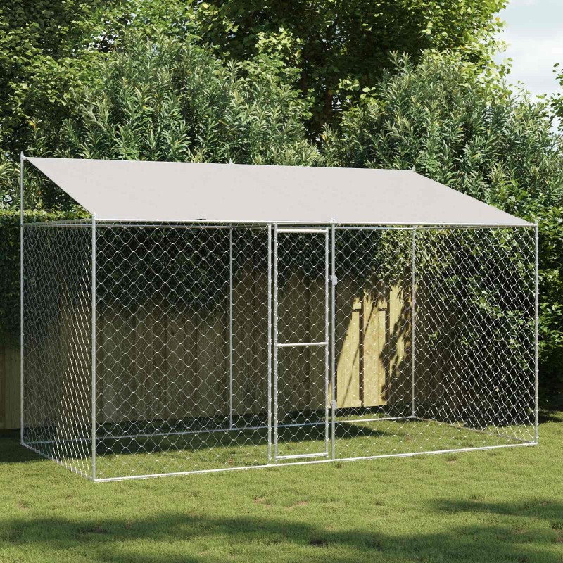 Cage pour chien avec toit Argenté 400 x 200 x 256 cm 525644525644