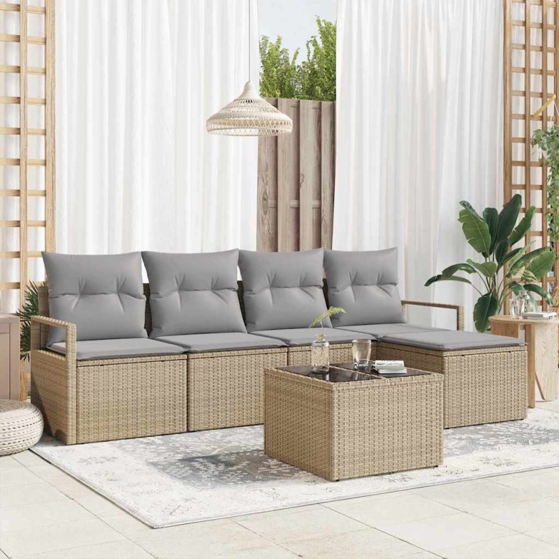 Ensemble de Canapés avec coussin 6 pcs Beige polyrotin 525824525824