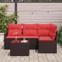 Ensemble de Canapés avec coussin 5 pcs Marron polyrotin 525857525857