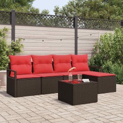 Ensemble de Canapés avec coussin 6 pcs Marron polyrotin 525862525862