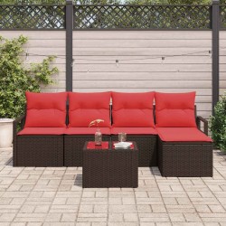 Ensemble de Canapés avec coussin 6 pcs Marron polyrotin 525862525862
