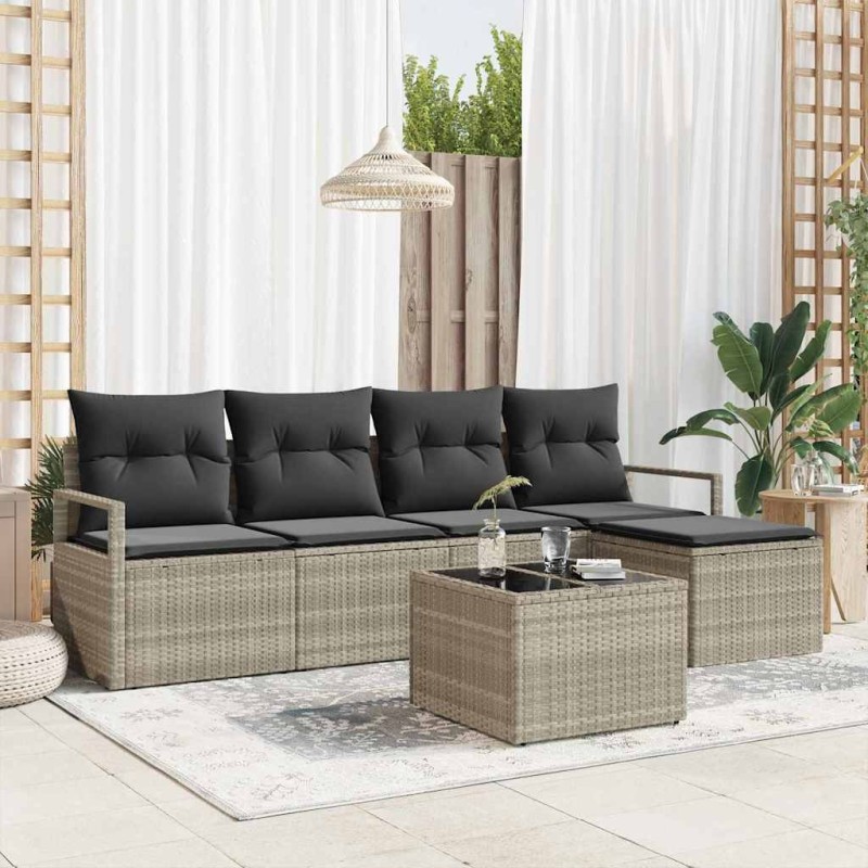 Ensemble de Canapés avec coussin 6 pcs Gris clair polyrotin 525863525863