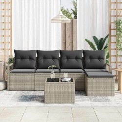 Ensemble de Canapés avec coussin 6 pcs Gris clair polyrotin 525863525863
