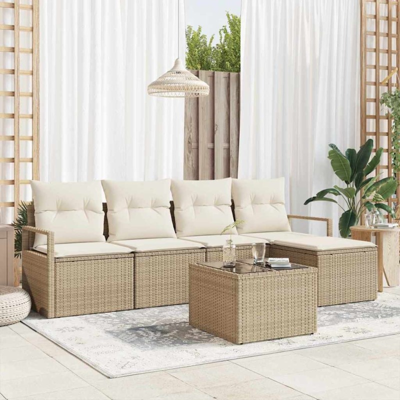Ensemble de Canapés avec coussin 6 pcs Beige polyrotin 525865525865