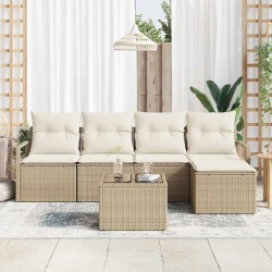 Ensemble de Canapés avec coussin 6 pcs Beige polyrotin 525865525865