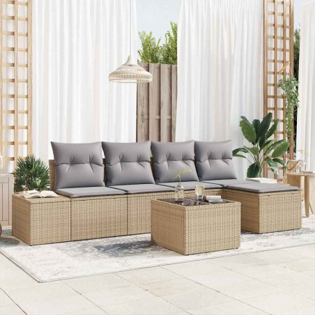 Ensemble de canapé de jardin avec coussin 6 pcs Beige polyrotin 526060526060