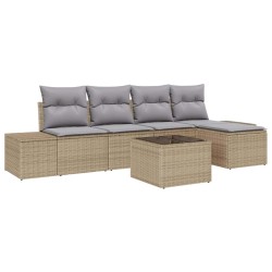 Ensemble de canapé de jardin avec coussin 6 pcs Beige polyrotin 526060526060