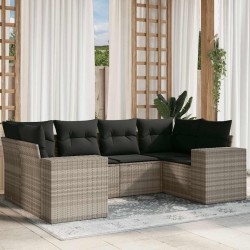 Salon de jardin 6 pcs avec coussins gris clair résine tressée 526068526068