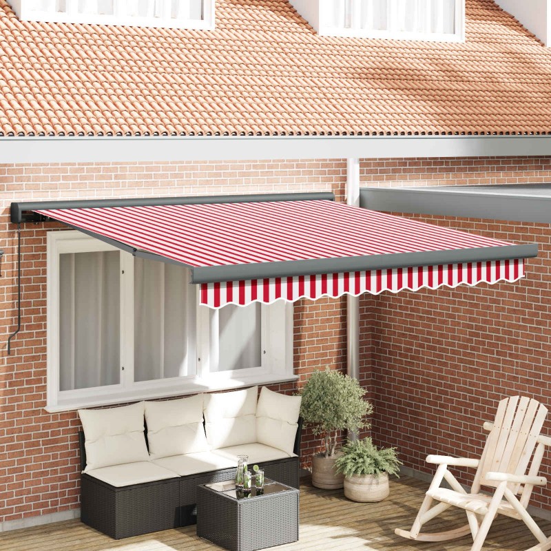 Auvent Rétractable Rouge et Blanc 300 x 250 cm Tissu et Métal 526090526090