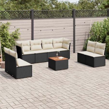 Salon de jardin 9 pcs avec coussins noir résine tressée 526108526108