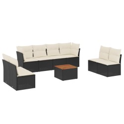 Salon de jardin 9 pcs avec coussins noir résine tressée 526108526108