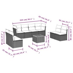 Salon de jardin 9 pcs avec coussins noir résine tressée 526108526108