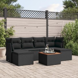 Salon de jardin 7 pcs avec coussins noir résine tressée 526128526128