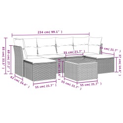 Salon de jardin 7 pcs avec coussins noir résine tressée 526128526128