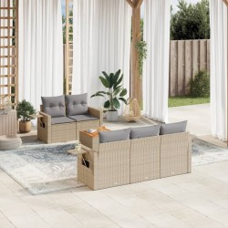 Salon de jardin avec coussins 6 pcs beige résine tressée 526129526129
