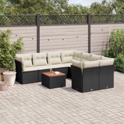 Salon de jardin 9 pcs avec coussins noir résine tressée 526131526131
