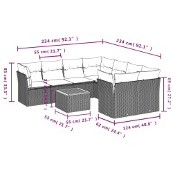 Salon de jardin 9 pcs avec coussins noir résine tressée 526131526131