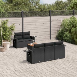 Salon de jardin 6 pcs avec coussins noir résine tressée 526132526132