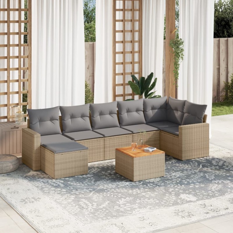 Salon de jardin avec coussins 8 pcs beige résine tressée 526133526133
