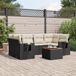 Salon de jardin 7 pcs avec coussins noir résine tressée 526135526135