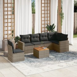 Salon de jardin avec coussins 7 pcs gris résine tressée 526136526136