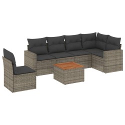 Salon de jardin avec coussins 7 pcs gris résine tressée 526136526136