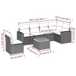 Salon de jardin avec coussins 7 pcs gris résine tressée 526136526136