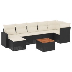 Salon de jardin 8 pcs avec coussins noir résine tressée 526137526137