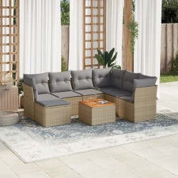 Salon de jardin avec coussins 8 pcs beige résine tressée 526138526138