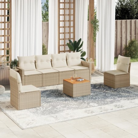 Salon de jardin avec coussins 7 pcs beige résine tressée 526139526139
