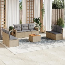 Salon de jardin avec coussins 8 pcs beige résine tressée 526142526142
