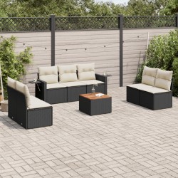 Salon de jardin 8 pcs avec coussins noir résine tressée 526143526143