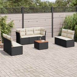 Salon de jardin 8 pcs avec coussins noir résine tressée 526144526144