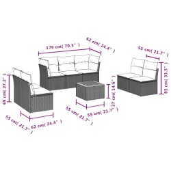 Salon de jardin 8 pcs avec coussins noir résine tressée 526144526144