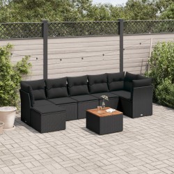 Salon de jardin 8 pcs avec coussins noir résine tressée 526148526148