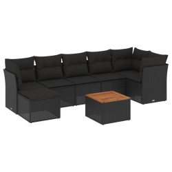 Salon de jardin 8 pcs avec coussins noir résine tressée 526148526148