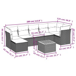 Salon de jardin 8 pcs avec coussins noir résine tressée 526148526148