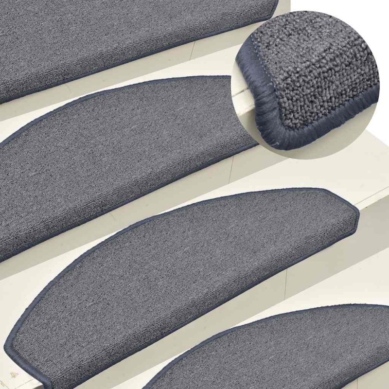 Tapis d'escalier 15 pièces 65 x 24 x 4 cm Gris clair et bleu Demi-rond Grand 526149526149