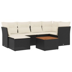 Salon de jardin 7 pcs avec coussins noir résine tressée 526150526150