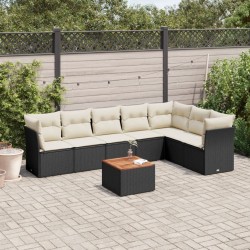 Salon de jardin 8 pcs avec coussins noir résine tressée 526151526151