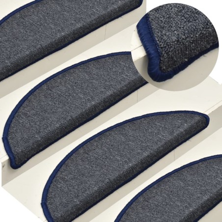 Tapis d'escalier 15 pièces 56 x 17 x 3 cm Gris foncé et bleu Demi-rond 526153526153