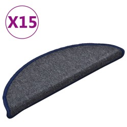 Tapis d'escalier 15 pièces 56 x 17 x 3 cm Gris foncé et bleu Demi-rond 526153526153