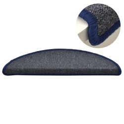 Tapis d'escalier 15 pièces 56 x 17 x 3 cm Gris foncé et bleu Demi-rond 526153526153