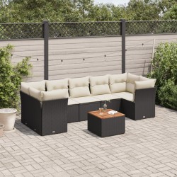 Salon de jardin 8 pcs avec coussins noir résine tressée 526158526158