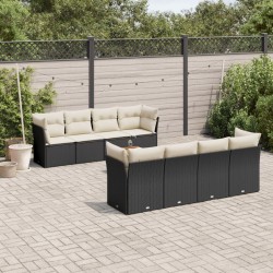Salon de jardin 9 pcs avec coussins noir résine tressée 526159526159